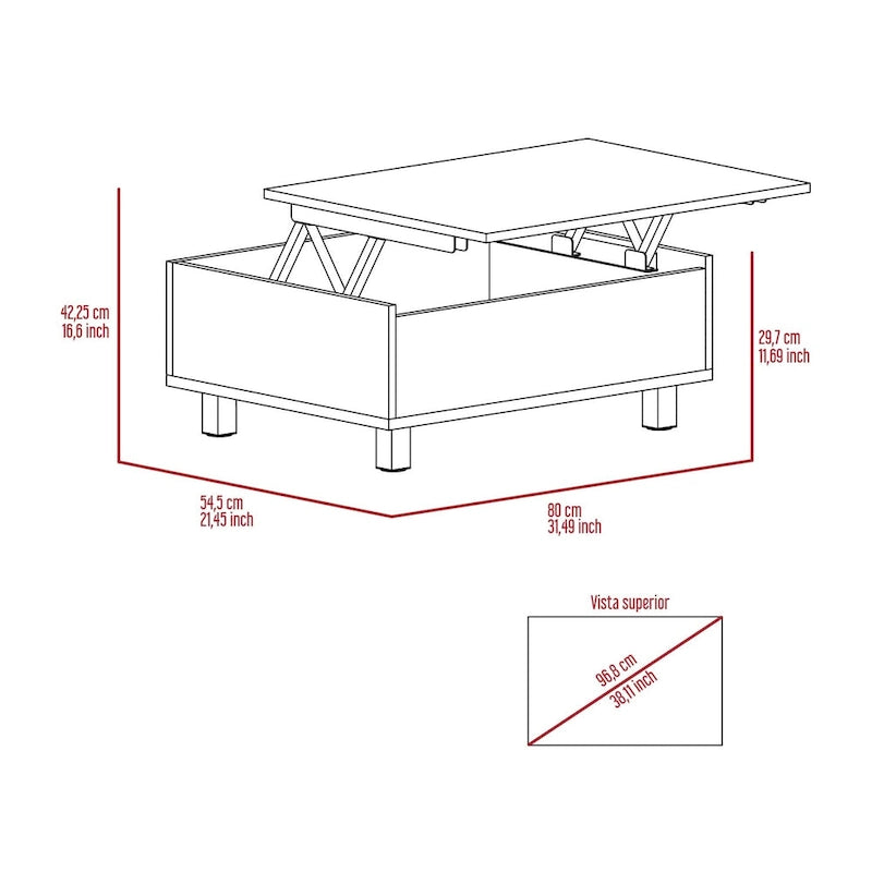 TUHOME Gambia Coffee Table with Lift Top, Concealed Storage and 4 Legs