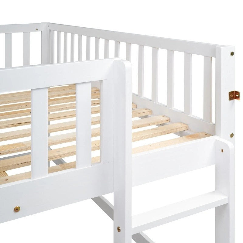 Full Size Low Loft Bed with Ladder and Slide