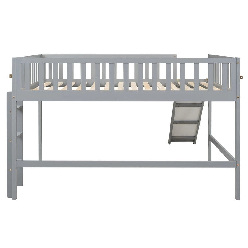 Full Size Low Loft Bed with Ladder and Slide