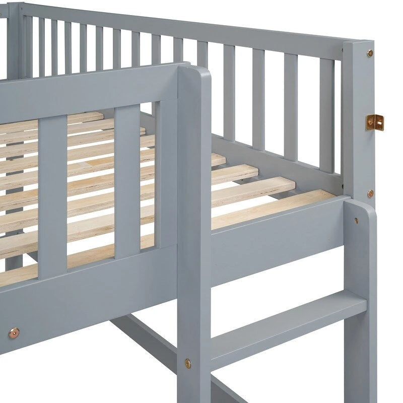 Full Size Low Loft Bed with Ladder and Slide