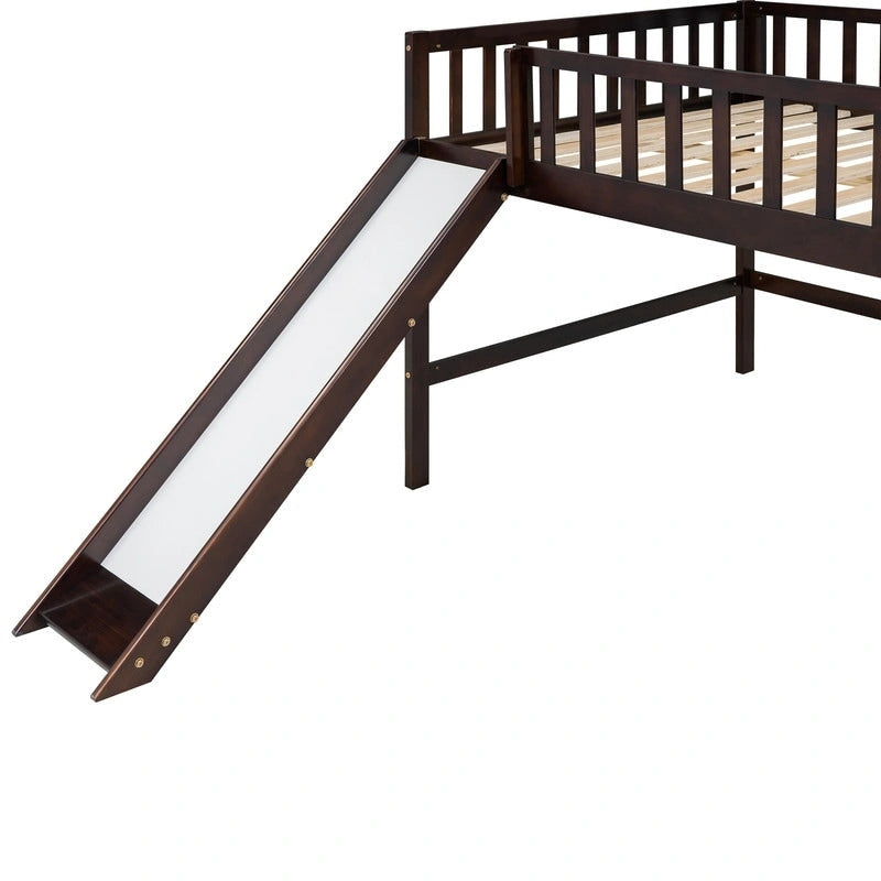Full Size Low Loft Bed with Ladder and Slide