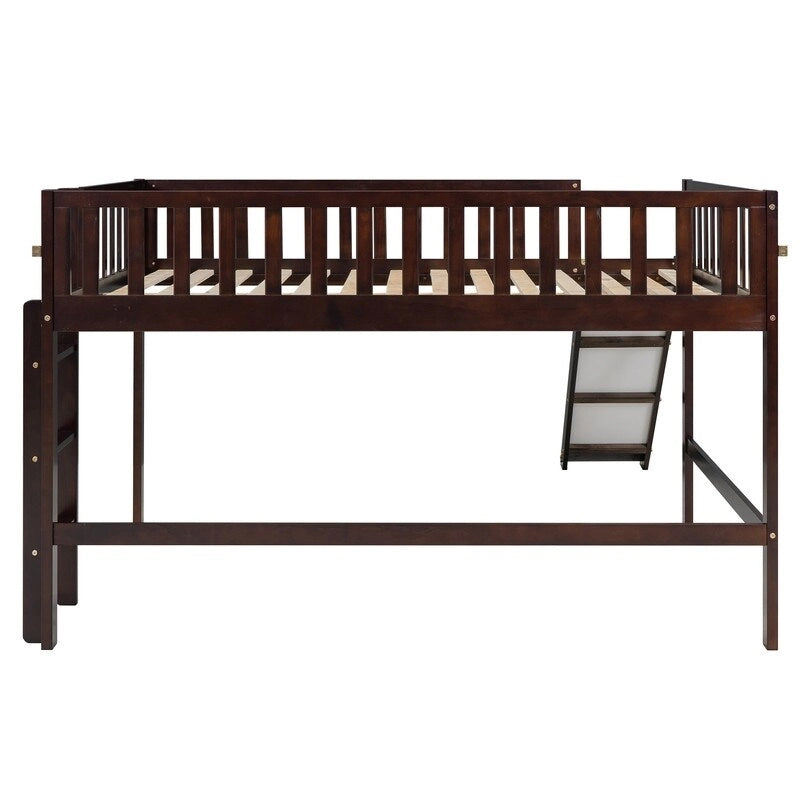 Full Size Low Loft Bed with Ladder and Slide