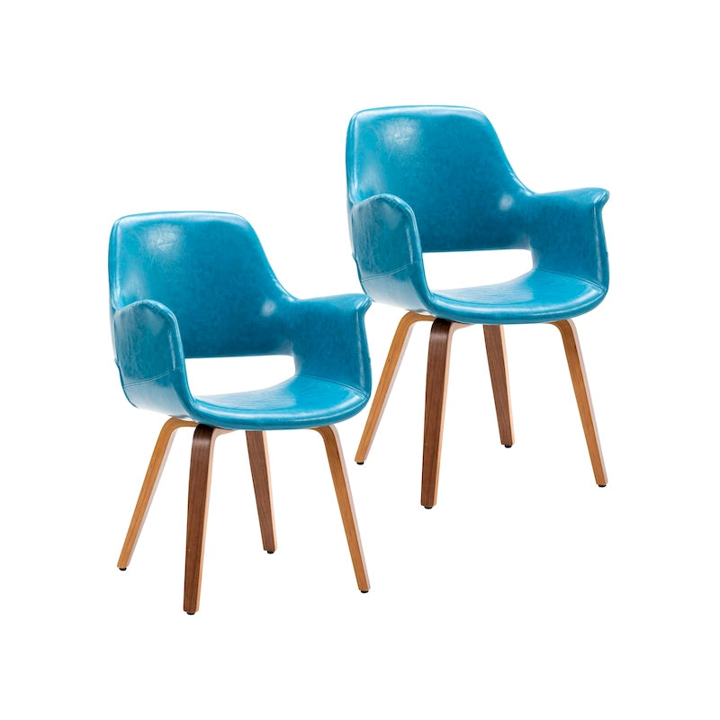 Chaises de salle à manger lot de 2, cuir PU, pieds en bois courbé