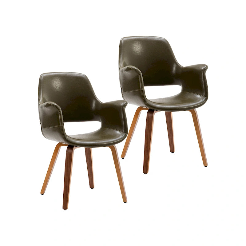 Chaises de salle à manger lot de 2, cuir PU, pieds en bois courbé