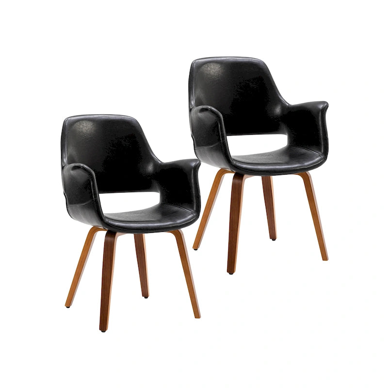 Chaises de salle à manger lot de 2, cuir PU, pieds en bois courbé
