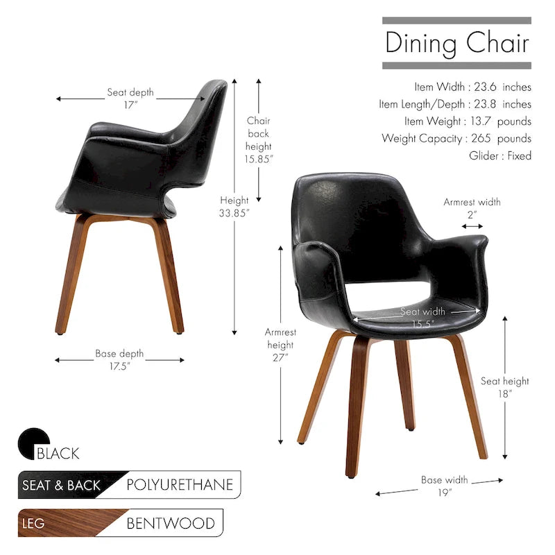 Chaises de salle à manger lot de 2, cuir PU, pieds en bois courbé