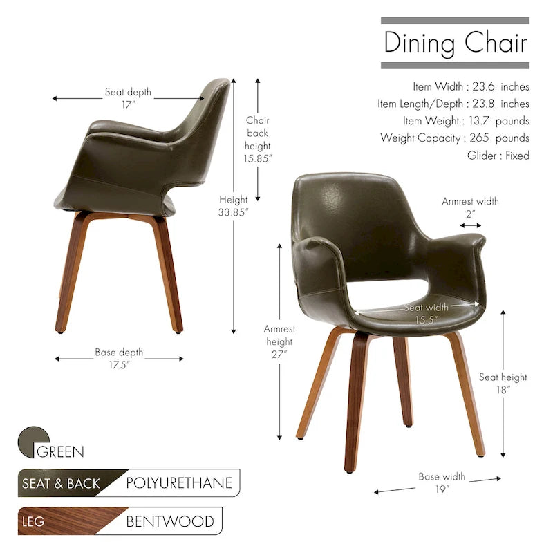 Chaises de salle à manger lot de 2, cuir PU, pieds en bois courbé