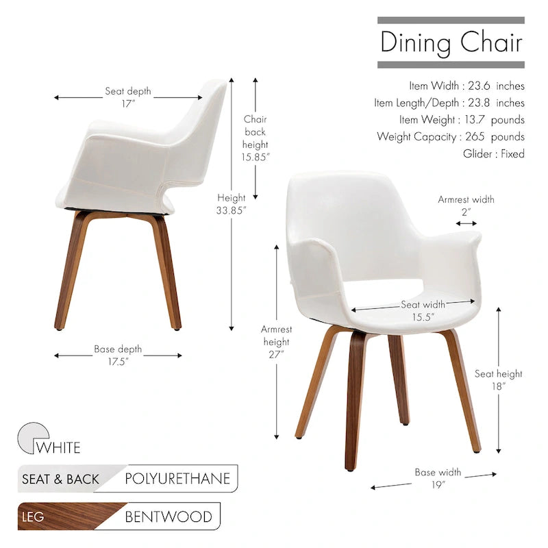 Chaises de salle à manger lot de 2, cuir PU, pieds en bois courbé