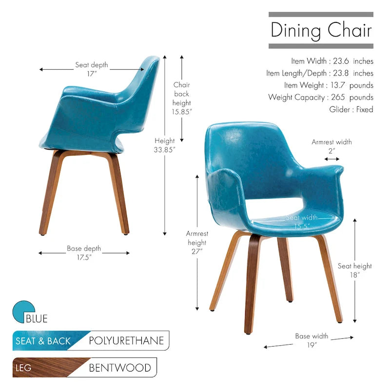 Chaises de salle à manger lot de 2, cuir PU, pieds en bois courbé
