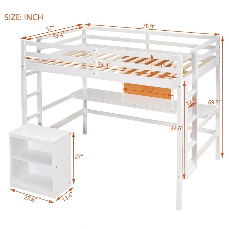 Full size Loft Bed with Desk and Writing Board