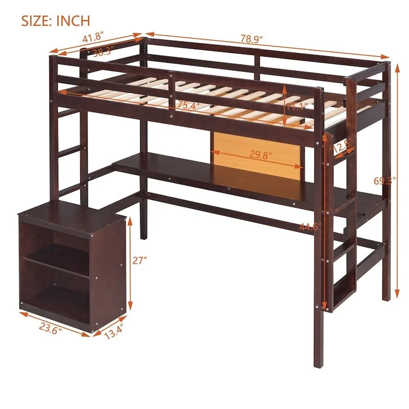 Full size Loft Bed with Desk and Writing Board