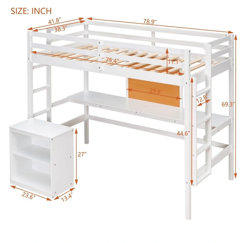 Full size Loft Bed with Desk and Writing Board