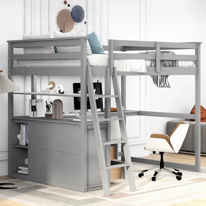 Nestfair Full Size Loft Bed with Desk and Shelves