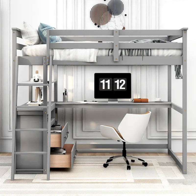 Nestfair Full Size Loft Bed with Desk and Shelves