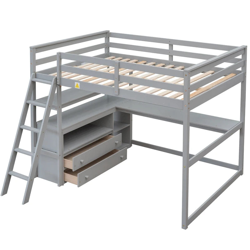 Nestfair Full Size Loft Bed with Desk and Shelves
