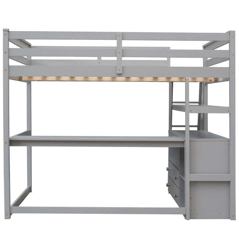 Nestfair Full Size Loft Bed with Desk and Shelves