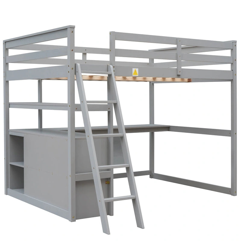 Nestfair Full Size Loft Bed with Desk and Shelves