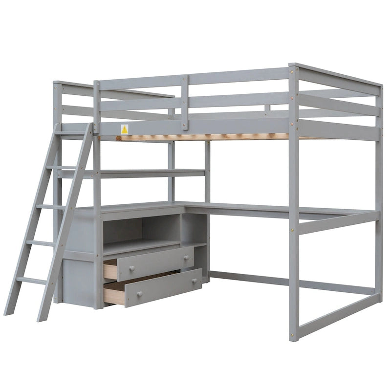 Nestfair Full Size Loft Bed with Desk and Shelves