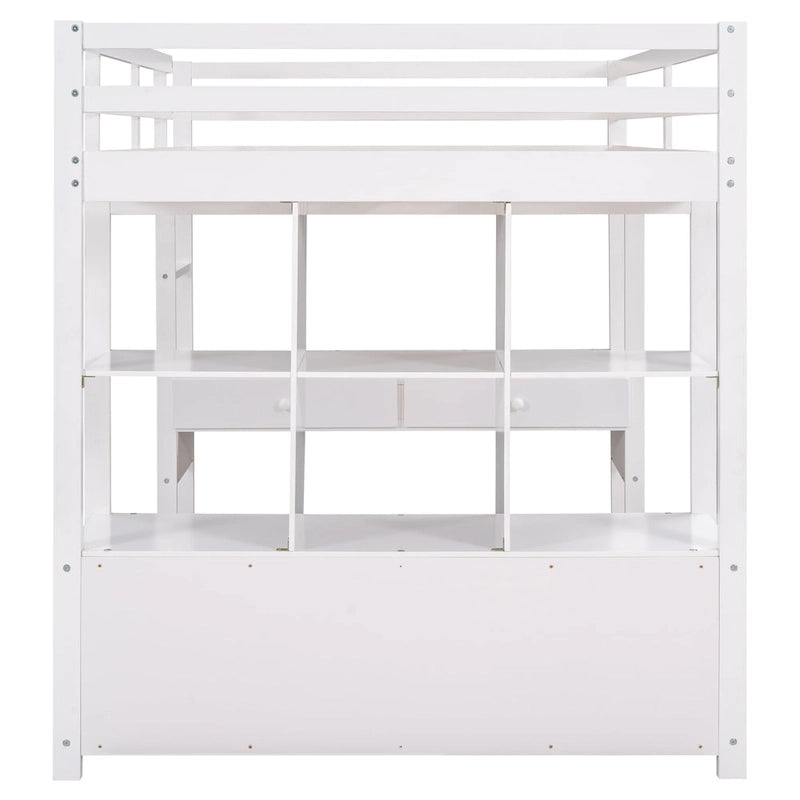Nestfair Wooden Loft Bed with Built-in Desk and Two Drawers