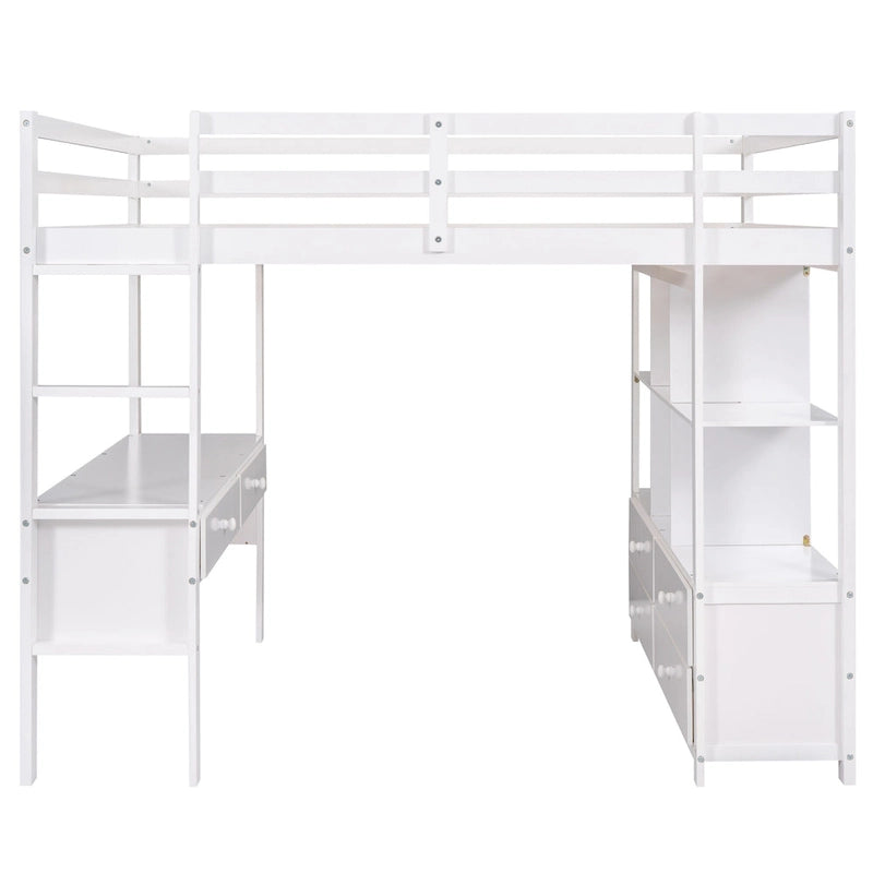 Nestfair Wooden Loft Bed with Built-in Desk and Two Drawers