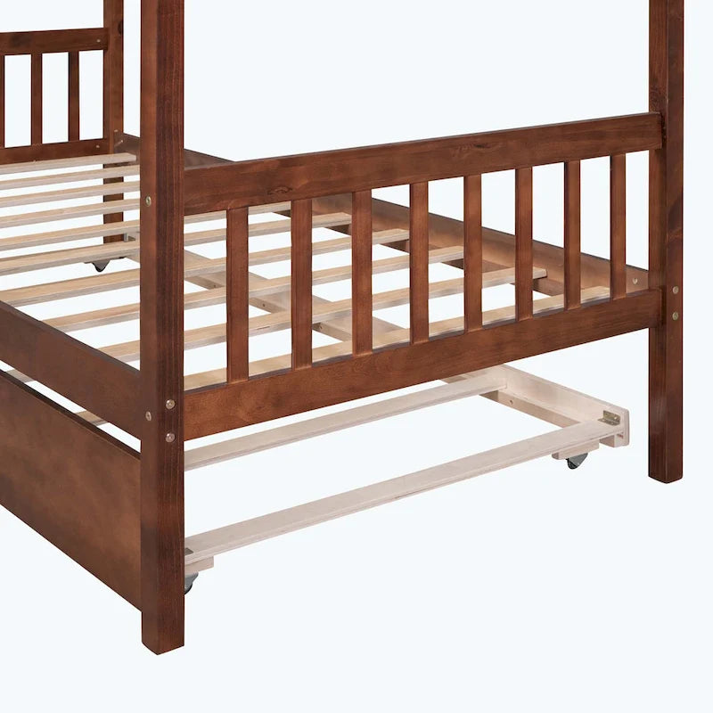 Simplistic Wooden House Bed with Trundle