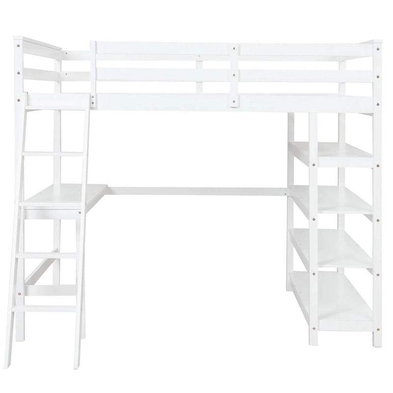 Loft Bed Full with Storage Desk Ladder and Shelves White