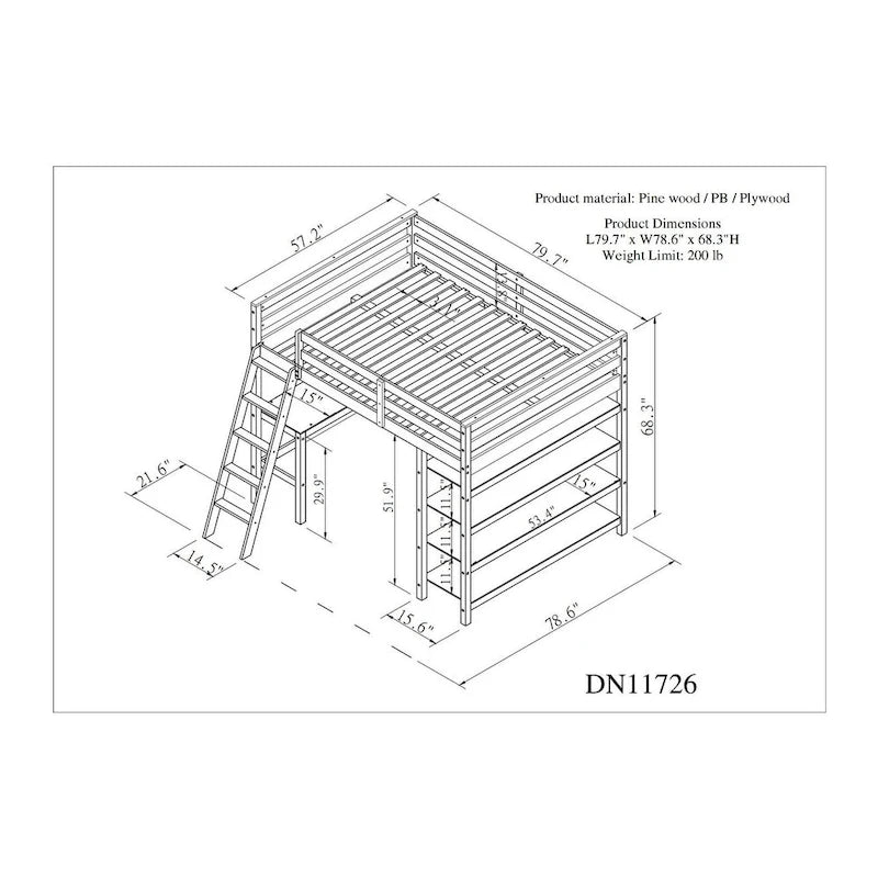 Loft Bed Full with Storage Desk Ladder and Shelves White