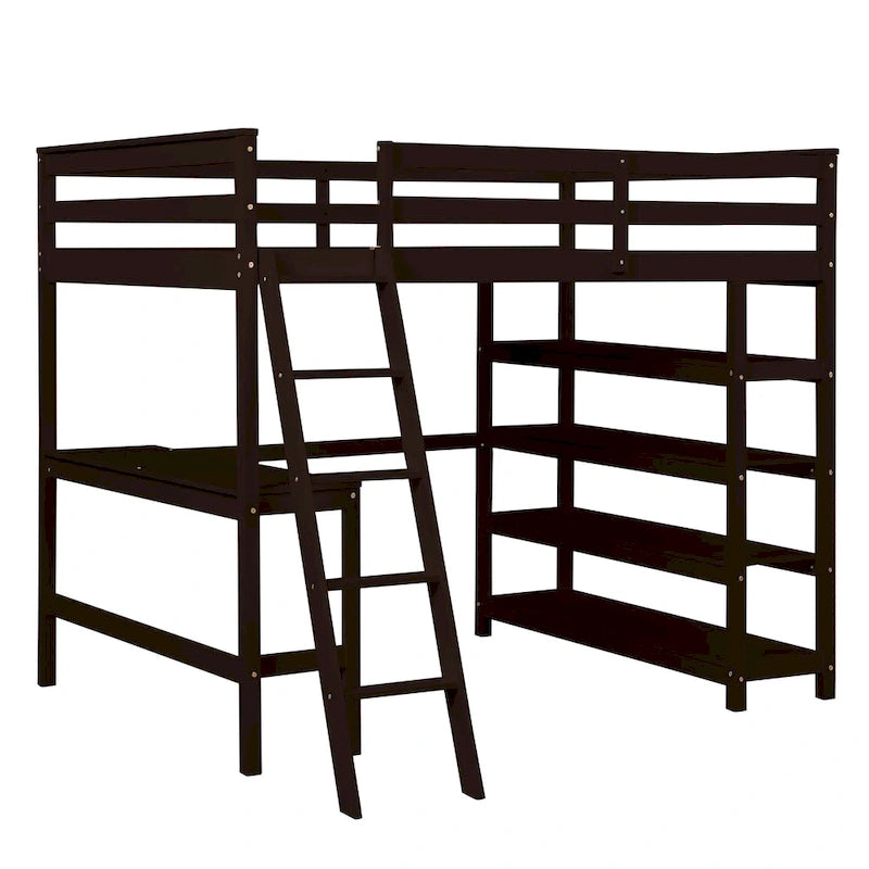 Loft Bed Full with Storage Desk Ladder and Shelves White