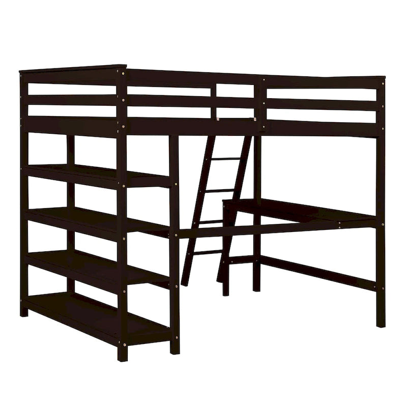 Loft Bed Full with Storage Desk Ladder and Shelves White