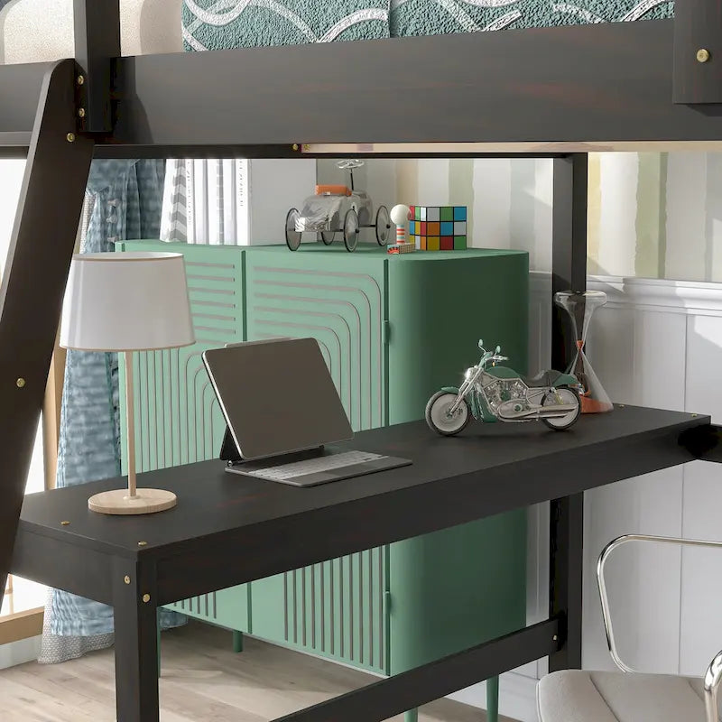 Loft Bed Full with Storage Desk Ladder and Shelves White