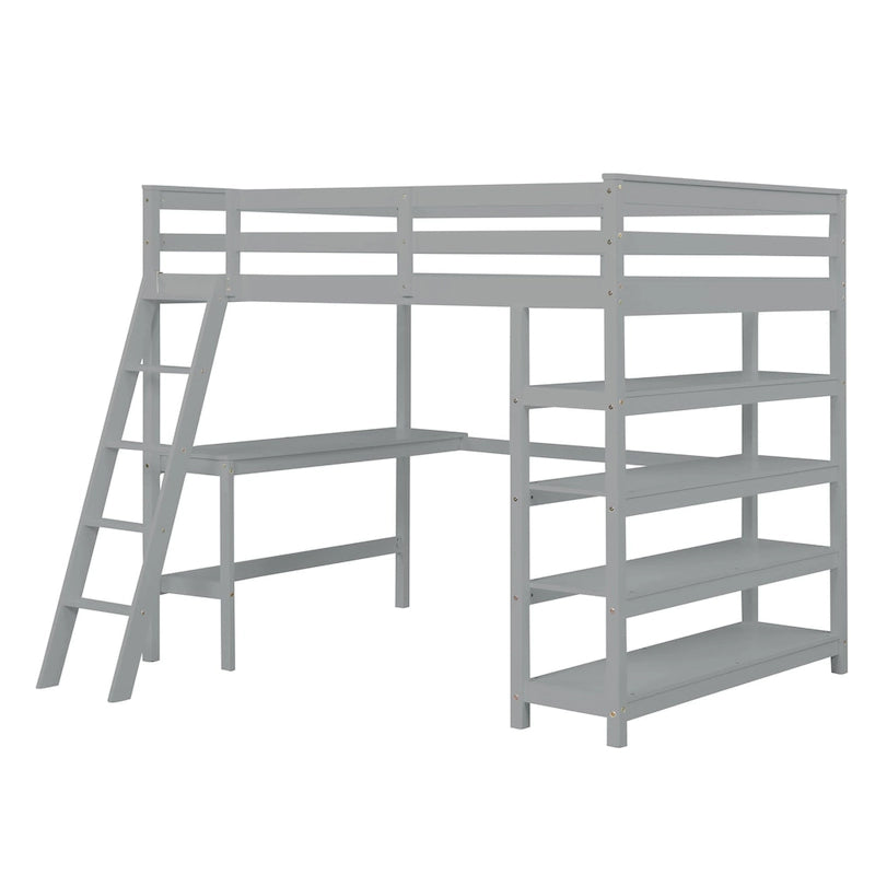 Loft Bed Full with Storage Desk Ladder and Shelves White