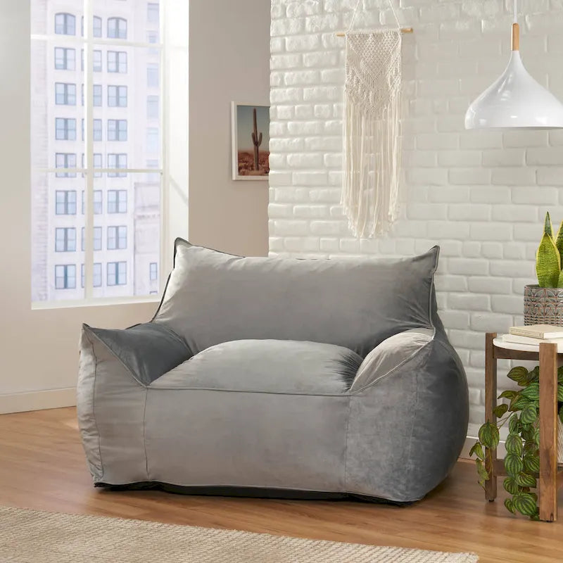 Loubar Velveteen Oversized Bean Bag Chair with Armrests by Christopher Knight Home