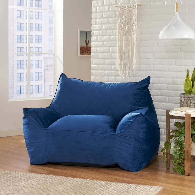 Loubar Velveteen Oversized Bean Bag Chair with Armrests by Christopher Knight Home