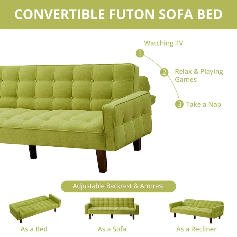 Futon Sofa Bed, Modern Convertible Sleeper Couch with Armrests for Studio, Office, Apartment, Compact Living, Game Room