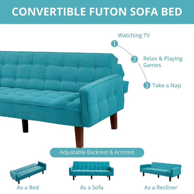 Futon Sofa Bed, Modern Convertible Sleeper Couch with Armrests for Studio, Office, Apartment, Compact Living, Game Room