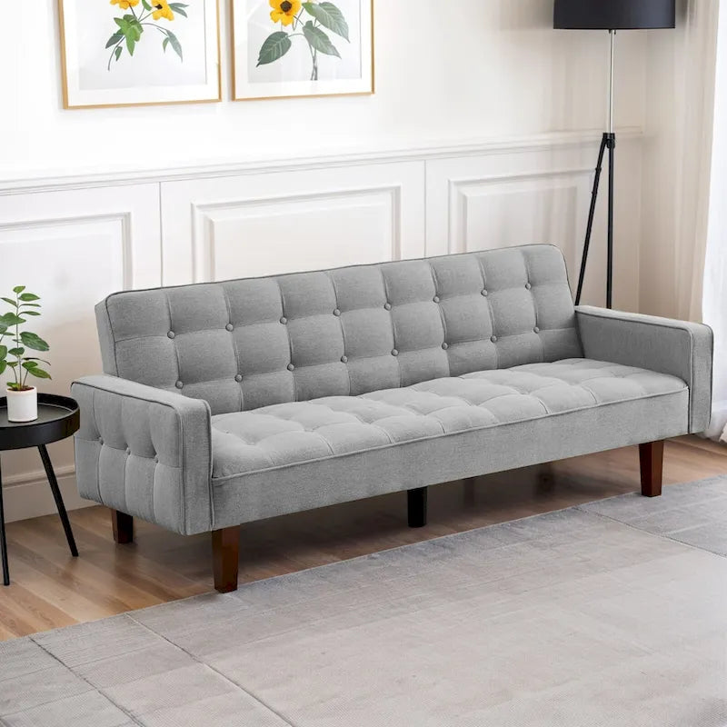 Futon Sofa Bed, Modern Convertible Sleeper Couch with Armrests for Studio, Office, Apartment, Compact Living, Game Room