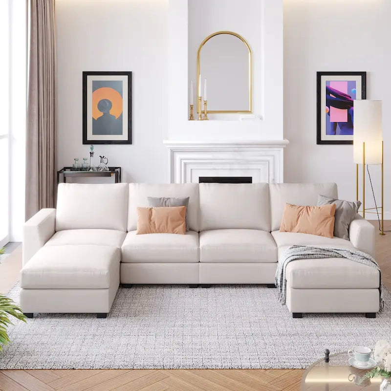3 Pieces U shaped Sectional Sofa with 2 Removable Ottomans