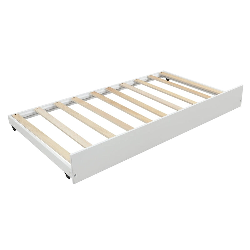 Nestfair White Twin House Bed with Trundle