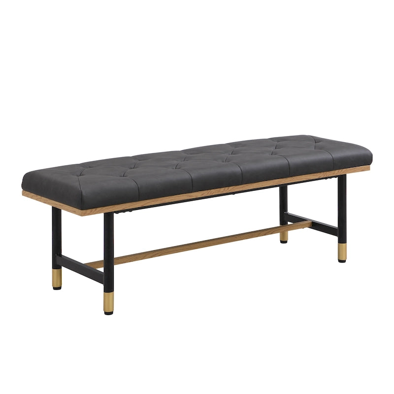 Metal and Faux Leather End of Bed Bench with Black Gold Stool Legs for Entryway Living Room