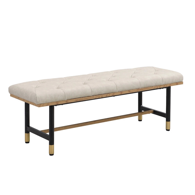 Metal and Faux Leather End of Bed Bench with Black Gold Stool Legs for Entryway Living Room