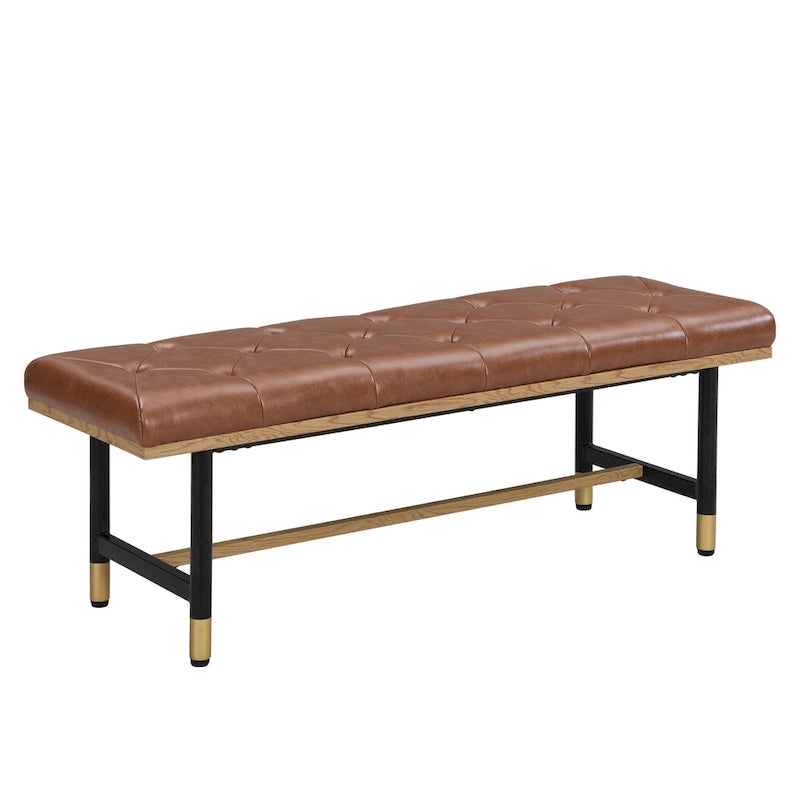 Metal and Faux Leather End of Bed Bench with Black Gold Stool Legs for Entryway Living Room