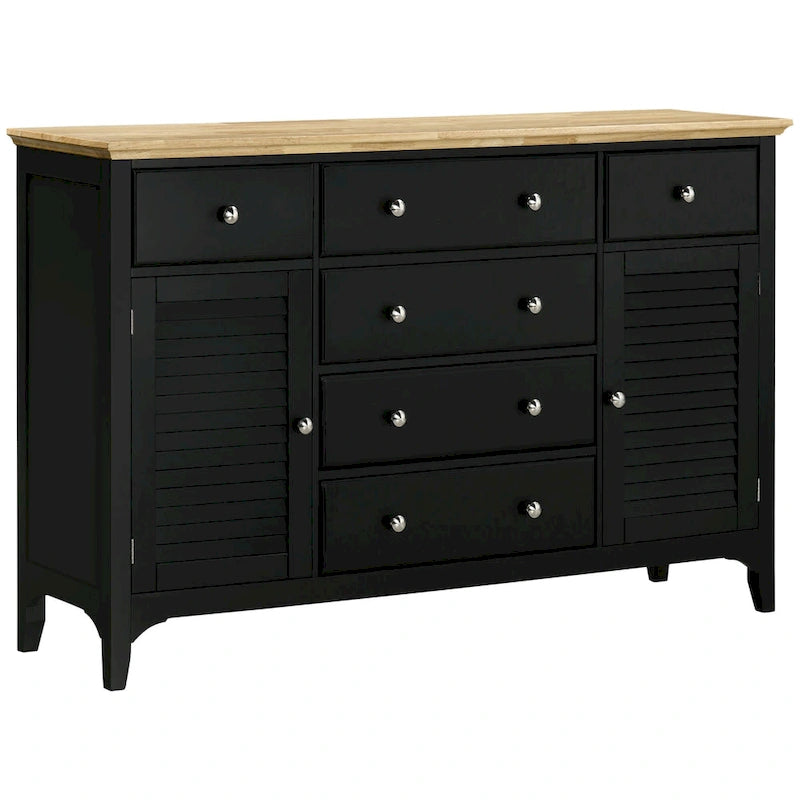 HOMCOM Modern Sideboard with Drawers, Buffet Cabinet with Storage Cabinets, Rubberwood Top and Adjustable Shelves, White