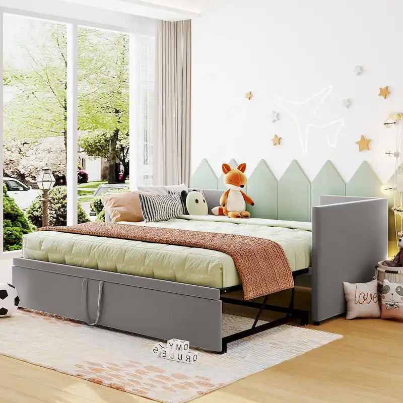 Twin Size Upholstered daybed with Pop Up Trundle