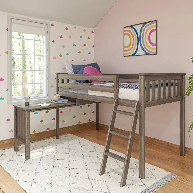 Max and Lily Twin-Size Low Loft with Pull-Out Desk