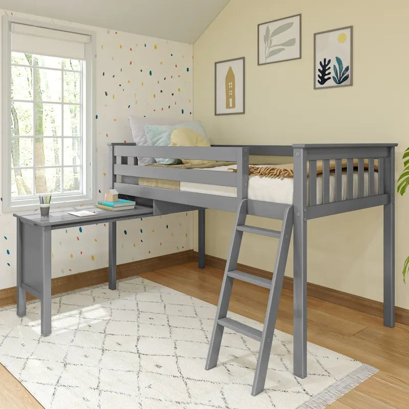 Max and Lily Twin-Size Low Loft with Pull-Out Desk