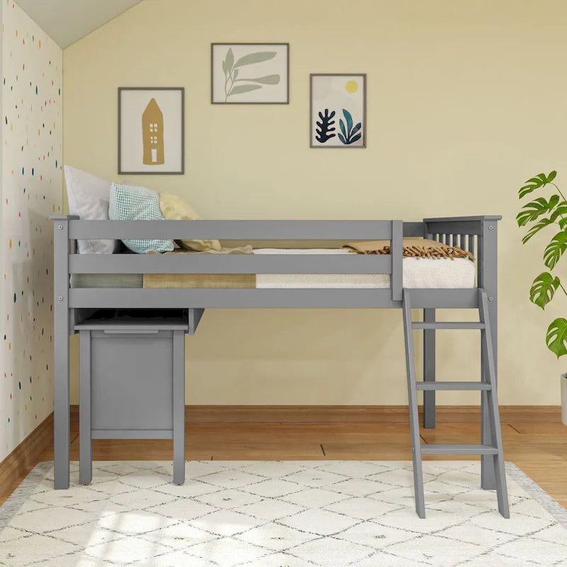 Max and Lily Twin-Size Low Loft with Pull-Out Desk