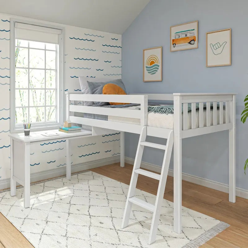 Max and Lily Twin-Size Low Loft with Pull-Out Desk