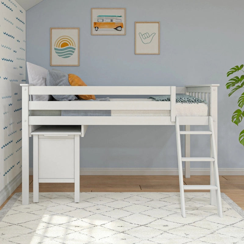 Max and Lily Twin-Size Low Loft with Pull-Out Desk