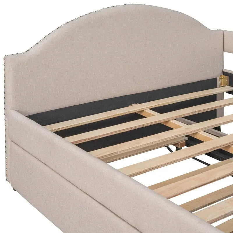 Daybed with Trundle, Full Size Upholstered Daybed with Twin Size Trundle