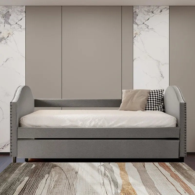 Daybed with Trundle, Full Size Upholstered Daybed with Twin Size Trundle